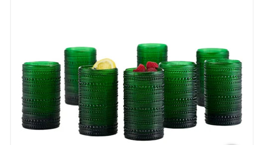 8pc green glass tumblers 130z