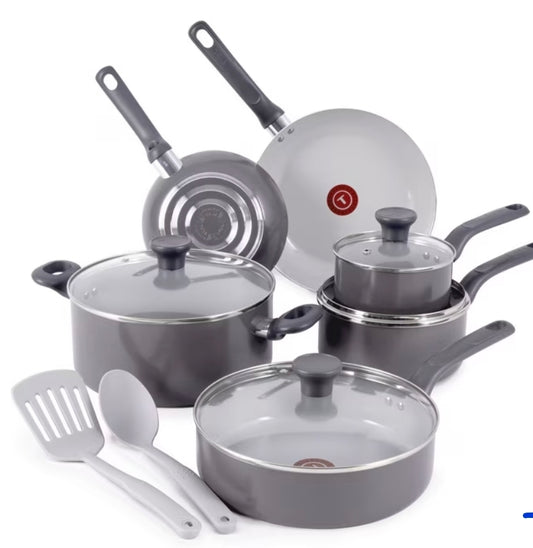 Tfal 12pc ceramic gray pot set