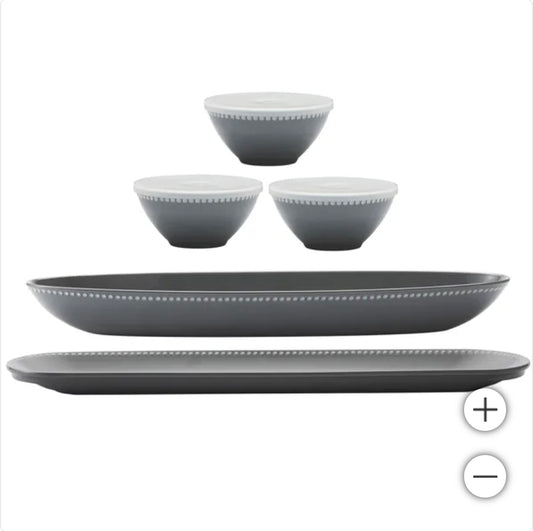5pc Melamine Gray serving set with covers