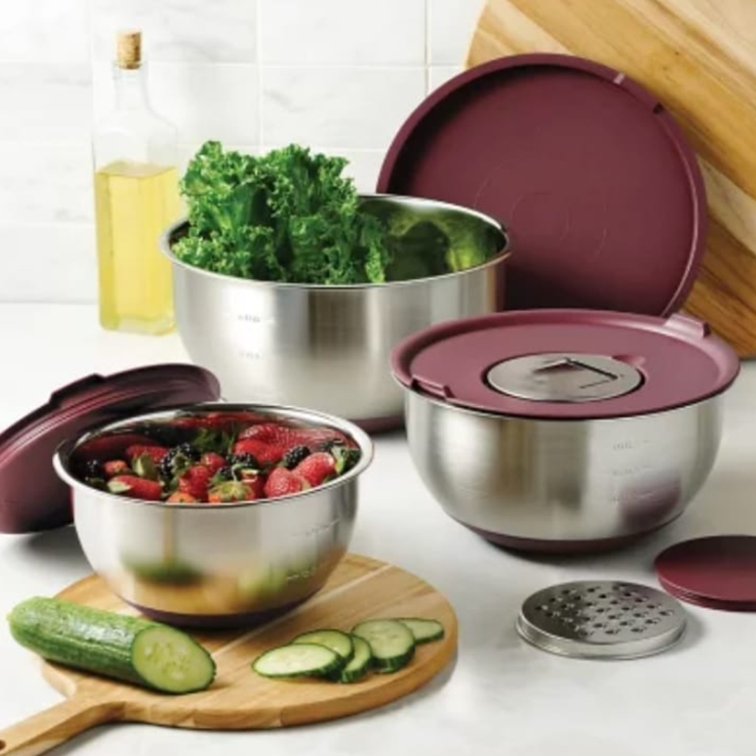 Tramontina silicone mixing bowls set with lids & 2 grater attachments
