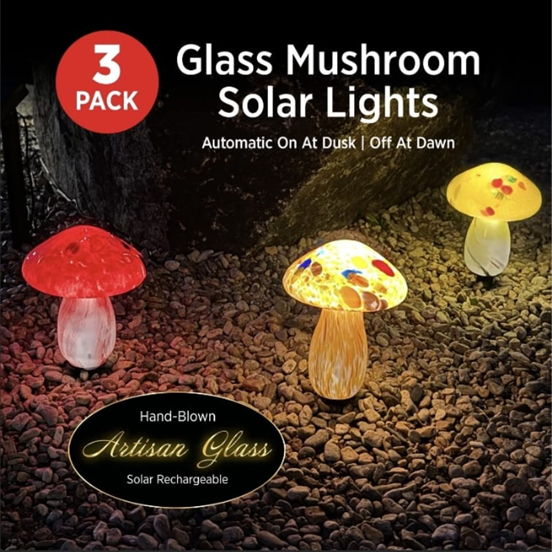Glass mushroom solar hand blown lights 3pck